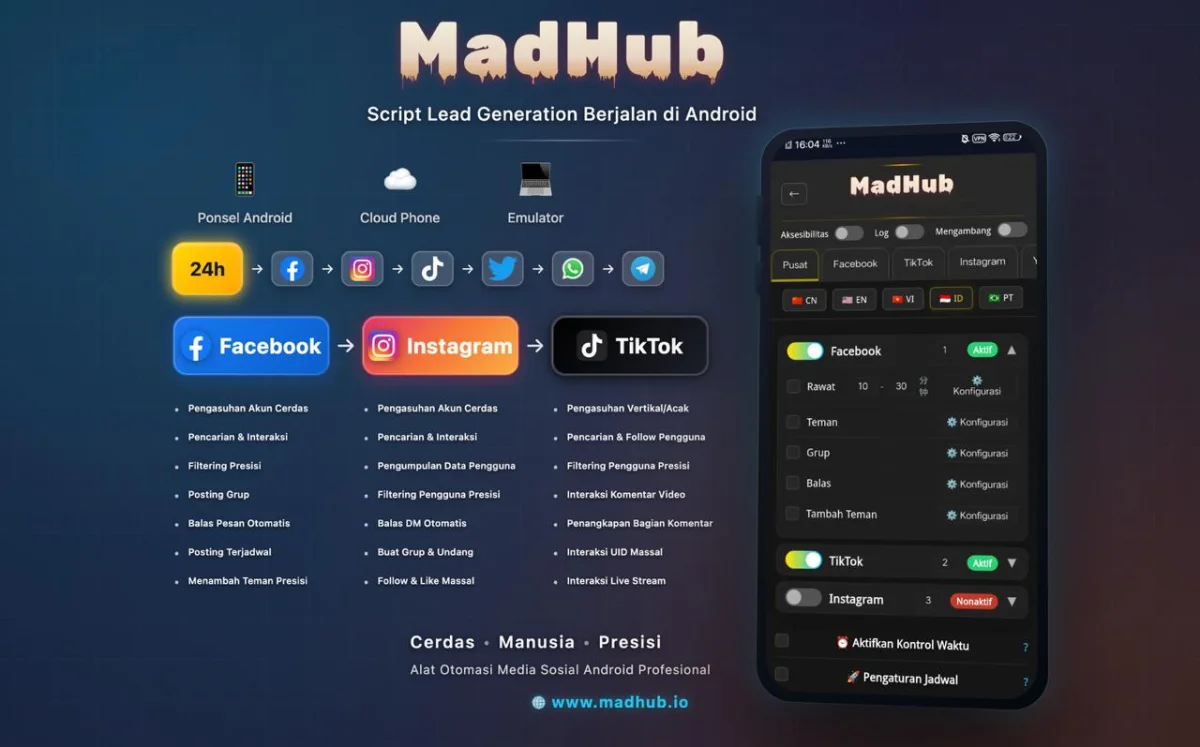 Alat Script Otomatisasi Instagram TikTok Facebook - MadHub
